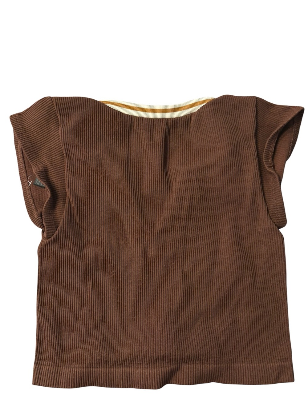 Urban Outfitters Brown Ribbed V-Neck Kids Top with Contrast Trim - Picture 3 of 3